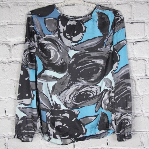 Pendleton "Out of the Blue" 100% Floral Silk Long Sleeve Blouse, Women's 12 - Picture 1 of 7